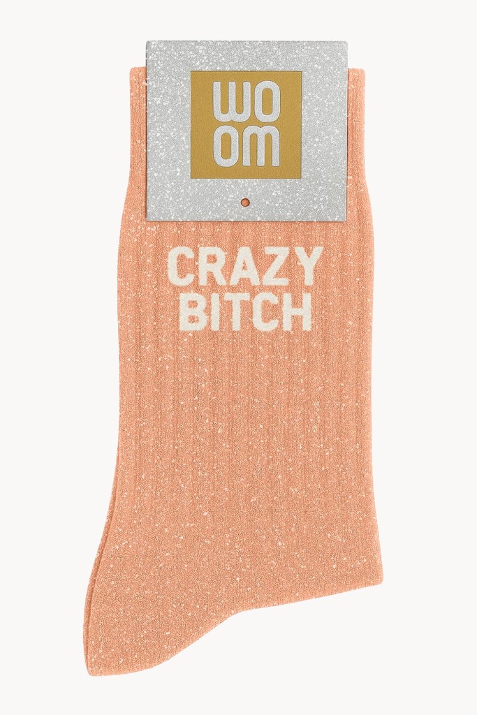[8413-CPM-Crazy Bitch] Chaussettes à Paillettes à Message "Crazy Bitch" - Abricot