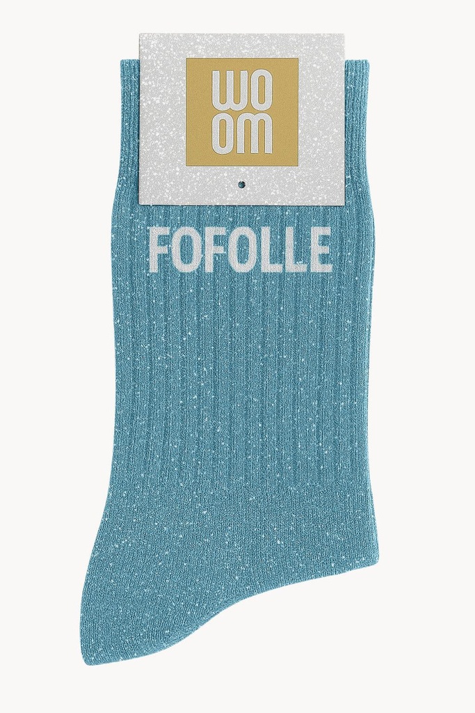 [8413-CPM-Fofolle] Chaussettes à Paillettes à Message "Fofolle" - Bleu Turquoise