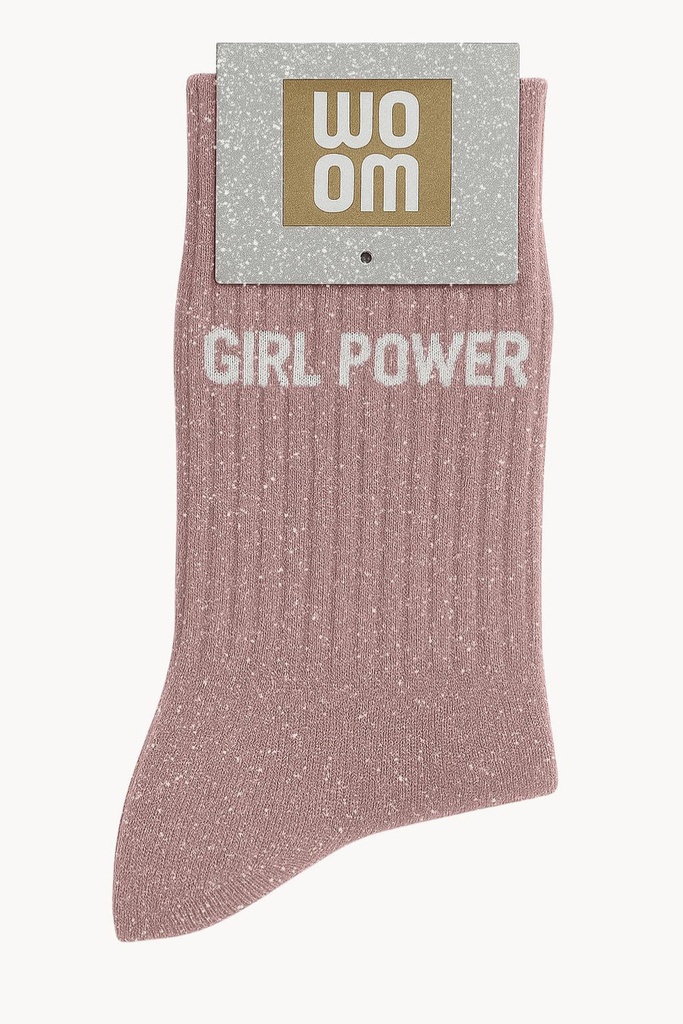 [8413-CPM-Girl Power] Chaussettes à Paillettes à Message "Girl Power"- Rose Gold
