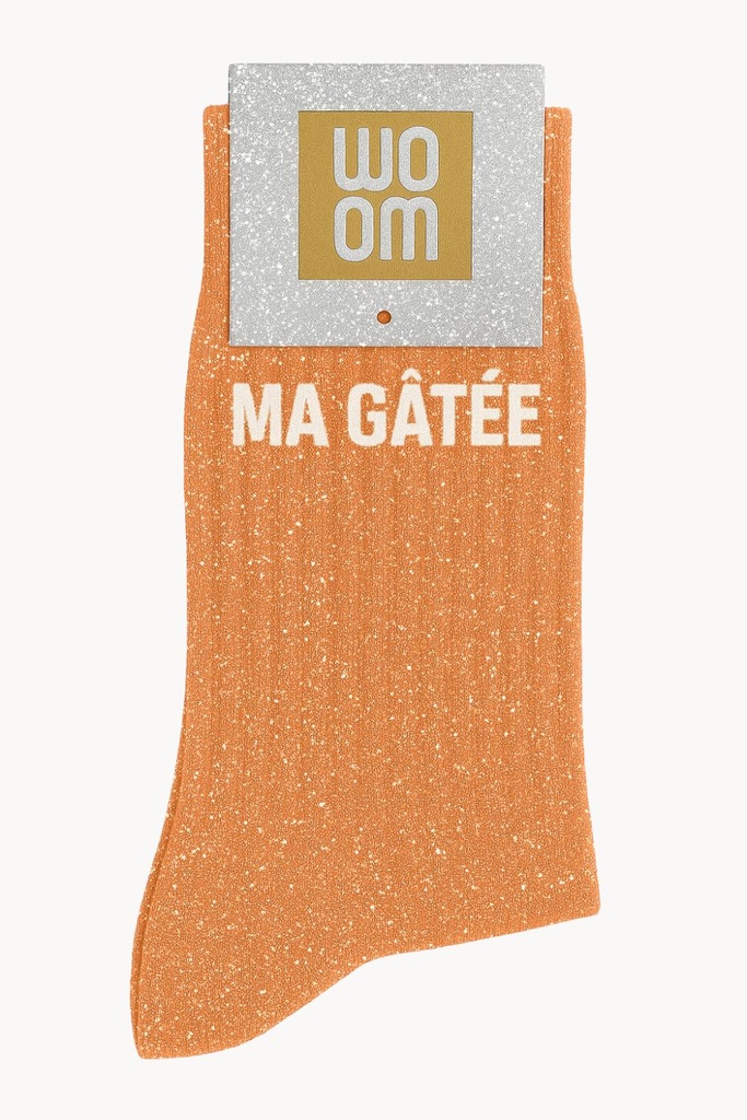 [8413-CPM-Ma Gâtée] Chaussettes à Paillettes à Message "Ma Gâtée" - Orange