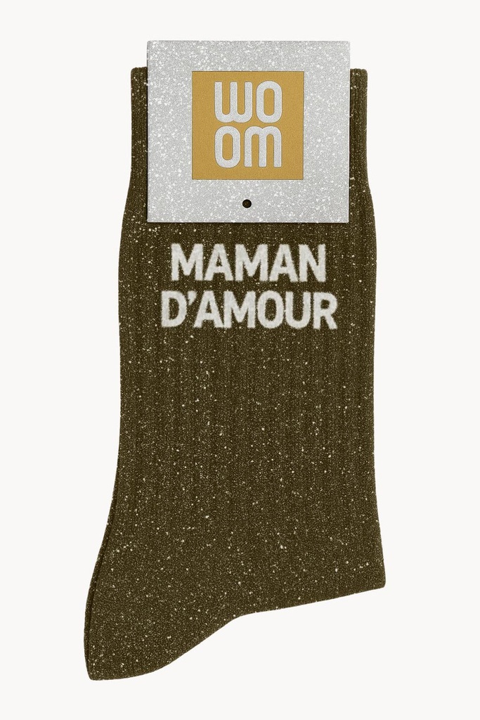 [8413-CPM-Maman d'amour Vert] Chaussettes à Paillettes à Message "Maman d'amour" - Vert