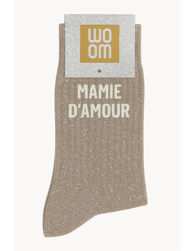 [8413-CPM-Mamie d'Amour] Chaussettes à Paillettes à Message "Mamie d'Amour" - Beige
