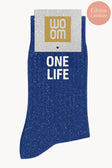 [8413-CPM-One Life] Chaussettes à Paillettes à Message "One Life" - Bleu Electrique