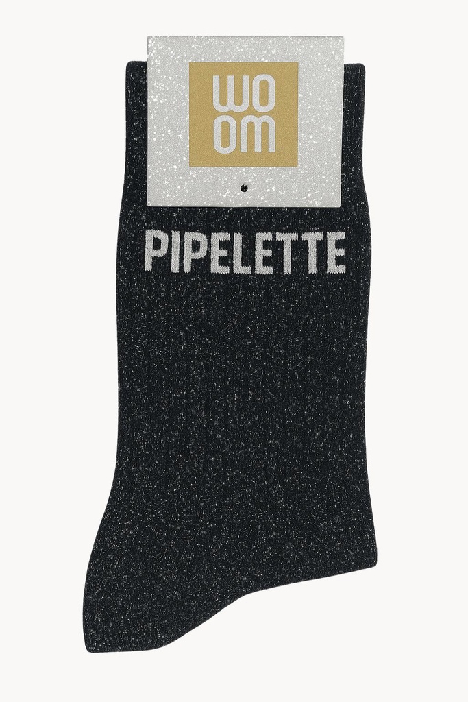 [8413-CPM-Pipelette] Chaussettes à Paillettes à Message "Pipelette" - Noir