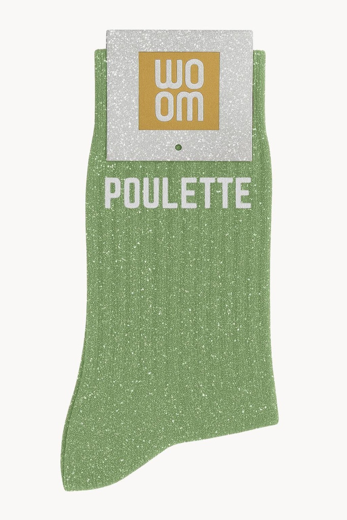 [8413-CPM-Poulette] Chaussettes à Paillettes à Message "Poulette" - Vert Amande