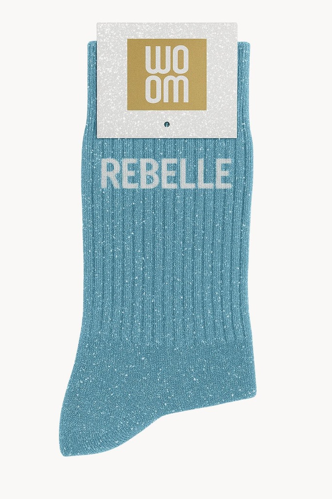 [8413-CPM-Rebelle] Chaussettes à Paillettes à Message "Rebelle" - Bleu Turquoise