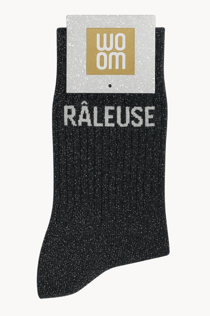 [8413-CPM-Râleuse] Chaussettes à Paillettes à Message "Râleuse" - Noir