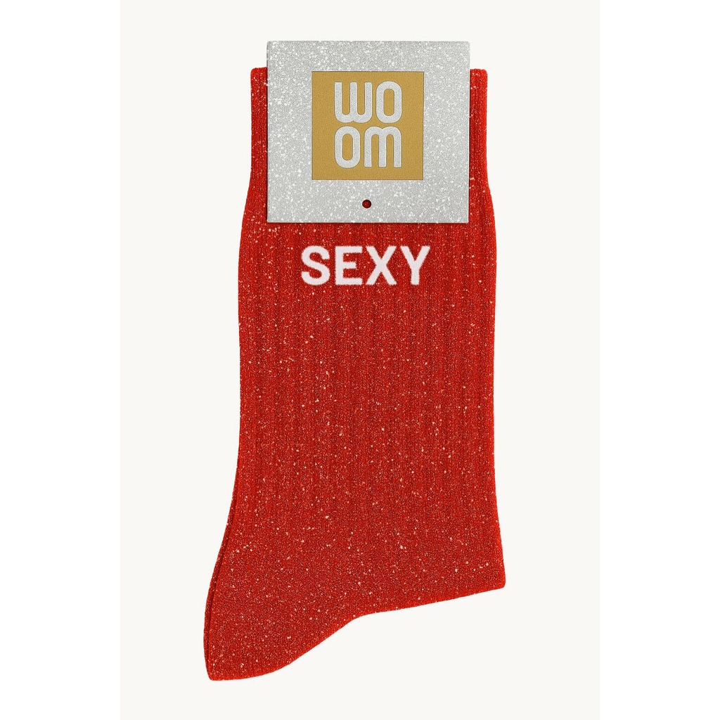 [8413-CPM-Sexy] Chaussettes à Paillettes à Message "Sexy" - Rouge