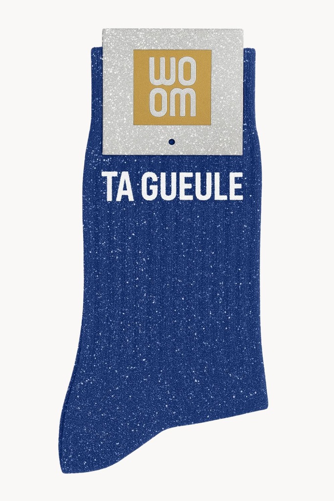 [8413-CPM-Ta Gueule] Chaussettes à Paillettes à Message "Ta Gueule" - Bleu Electrique