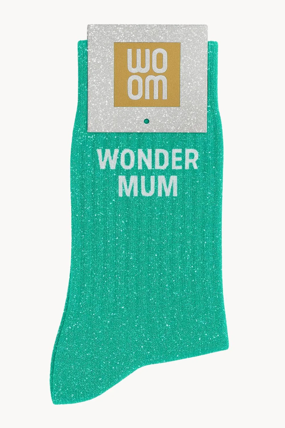 [8413-CPM-Wonder Mum] Chaussettes à Paillettes à Message "Wonder Mum" - Green Queen