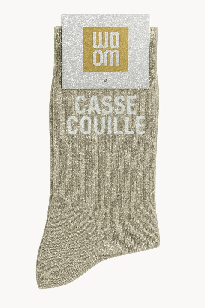 [8413-CPM-Casse-Couille] Chaussettes à Paillettes à Message"Casse- Couille" - Beige
